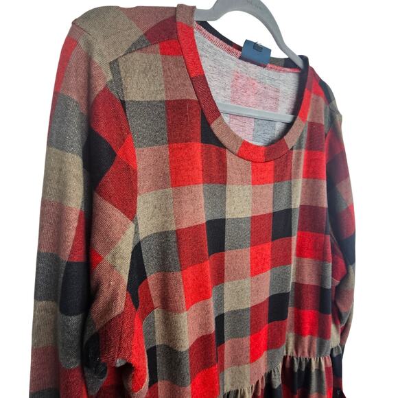 Modcloth Dress Women Plus Size 2X? Red Check Knit Shift Dress Pockets Academia - Picture 5 of 8